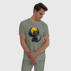 Пижама хлопковая мужская Cat dragon, цвет: авокадо — фото 2
