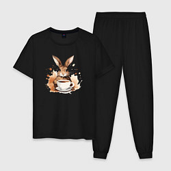 Пижама хлопковая мужская Милый кофейный зайчик, цвет: черный