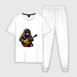 Пижама хлопковая мужская Обезьяна с гитарой, цвет: белый
