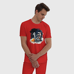 Пижама хлопковая мужская Космические футболисты, цвет: красный — фото 2
