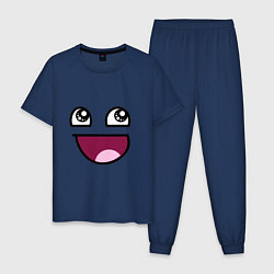 Пижама хлопковая мужская Trollface глаза с улыбкой, цвет: тёмно-синий