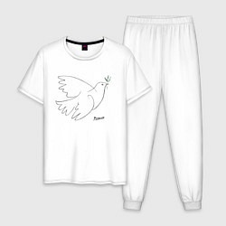 Пижама хлопковая мужская Пабло Пикассо - Голубь мира, цвет: белый