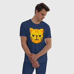 Пижама хлопковая мужская Жёлтый котёнок хитрит, цвет: тёмно-синий — фото 2
