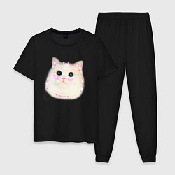 Пижама хлопковая мужская Котик мем люблю, цвет: черный