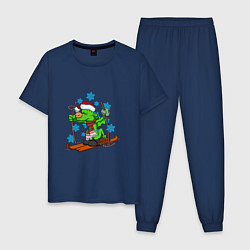 Пижама хлопковая мужская Год зелёного дракона 2024, цвет: тёмно-синий