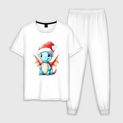 Пижама хлопковая мужская Милый новогодний дракошка, цвет: белый