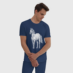 Пижама хлопковая мужская Белая лошадь стоит, цвет: тёмно-синий — фото 2