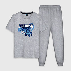 Пижама хлопковая мужская Fishing style, цвет: меланж