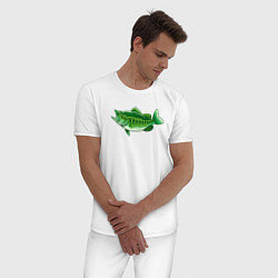 Пижама хлопковая мужская Зелёная рыбка, цвет: белый — фото 2
