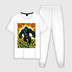 Пижама хлопковая мужская Разъяренная горилла, цвет: белый