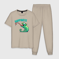Пижама хлопковая мужская Ловец счастья, цвет: миндальный