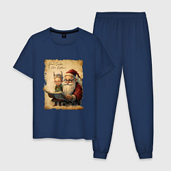 Пижама хлопковая мужская Санта и Эльф, цвет: тёмно-синий