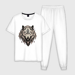 Пижама хлопковая мужская Волк с подвесками, цвет: белый