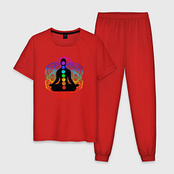 Пижама хлопковая мужская Символ йоги - символы чакры, цвет: красный