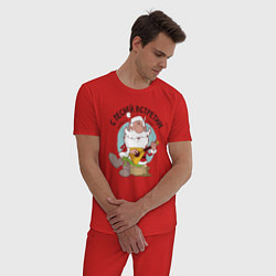 Пижама хлопковая мужская Дед Мороз с балалайкой, цвет: красный — фото 2