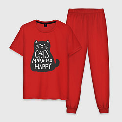 Пижама хлопковая мужская Котики делают меня счастливым, цвет: красный