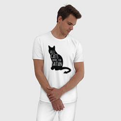 Пижама хлопковая мужская Все кошки работают на сатану, цвет: белый — фото 2
