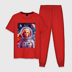 Пижама хлопковая мужская Красавица Барби в космосе - нейросеть, цвет: красный