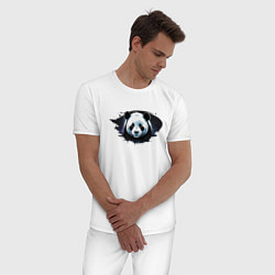 Пижама хлопковая мужская Грустная панда портрет, цвет: белый — фото 2