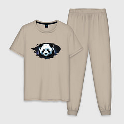 Пижама хлопковая мужская Грустная панда портрет, цвет: миндальный