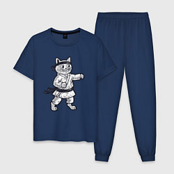 Пижама хлопковая мужская Котик каратист, цвет: тёмно-синий