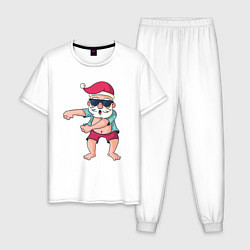 Пижама хлопковая мужская Dabbing Santa, цвет: белый