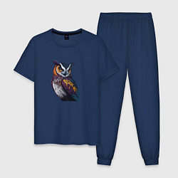 Пижама хлопковая мужская Красочная сова, цвет: тёмно-синий