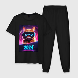 Мужская пижама Новогодний кот 2024