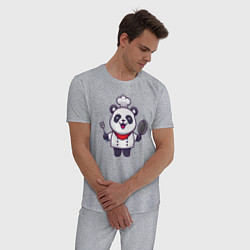 Пижама хлопковая мужская Повар панда, цвет: меланж — фото 2
