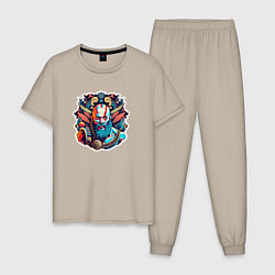 Пижама хлопковая мужская Воин Викинг Кратос, цвет: миндальный
