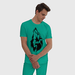 Пижама хлопковая мужская Воющий волк, цвет: зеленый — фото 2