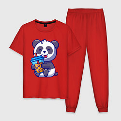 Пижама хлопковая мужская Панда с напитком, цвет: красный