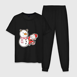 Пижама хлопковая мужская Новогодние котики, цвет: черный