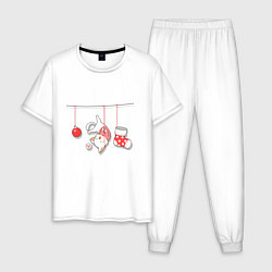 Пижама хлопковая мужская Котик-подарок, цвет: белый