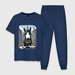 Пижама хлопковая мужская Булли - нью-йоркский хулиган, цвет: тёмно-синий