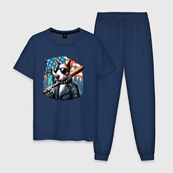 Пижама хлопковая мужская Бультерьер с битой - Нью-Йорк, цвет: тёмно-синий