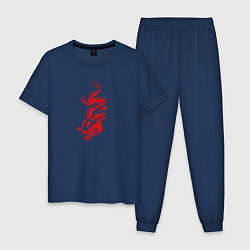 Пижама хлопковая мужская Японский красный дракон, цвет: тёмно-синий