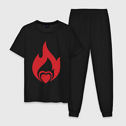 Пижама хлопковая мужская Сердце в огне, цвет: черный