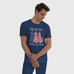 Пижама хлопковая мужская Гордый и сумасшедший американский кошатник, цвет: тёмно-синий — фото 2