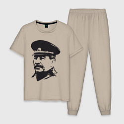 Пижама хлопковая мужская Сталин в фуражке, цвет: миндальный