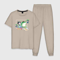 Пижама хлопковая мужская Маомао чиби и лягушка - Монолог фармацевта, цвет: миндальный