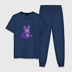 Пижама хлопковая мужская Кот с сердцем из лапок, цвет: тёмно-синий