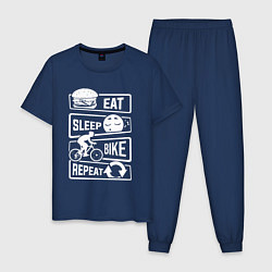 Пижама хлопковая мужская Eat sleep bike, цвет: тёмно-синий
