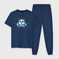 Пижама хлопковая мужская Панда на чиле, цвет: тёмно-синий