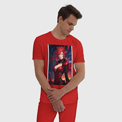 Пижама хлопковая мужская Девушка в красном аниме в тренде, цвет: красный — фото 2