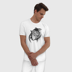 Пижама хлопковая мужская Медведь facepalm, цвет: белый — фото 2