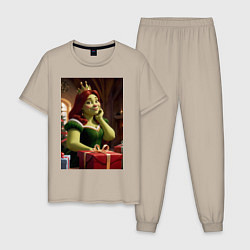 Пижама хлопковая мужская Шрек: Фиона с подарками, цвет: миндальный