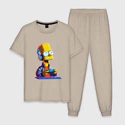 Пижама хлопковая мужская Bart is an avid gamer, цвет: миндальный