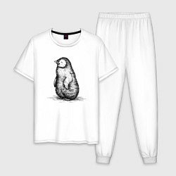 Пижама хлопковая мужская Пингвиненок пушистый, цвет: белый