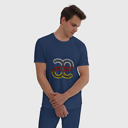 Пижама хлопковая мужская Буква осетинского алфавита с национальным триколор, цвет: тёмно-синий — фото 2